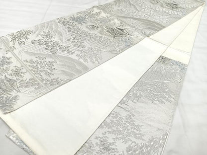 平和屋着物◎六通柄袋帯　プラチナ二重箔　風景文　正絹　逸品　BAAY5175qw