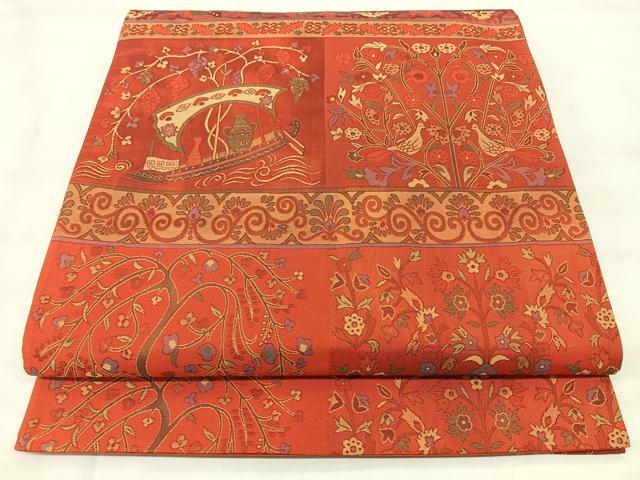 平和屋着物◎六通柄袋帯　洋花文　正絹　逸品　BAAY5176qw