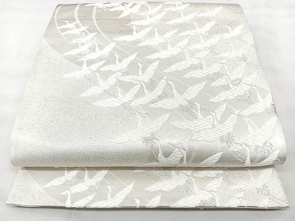 平和屋着物◎六通柄袋帯　唐織　飛鶴文　銀糸　正絹　逸品　BAAY5177qw