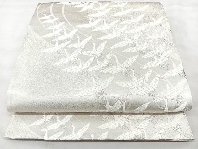 平和屋着物◎六通柄袋帯　唐織　飛鶴文　銀糸　正絹　逸品　BAAY5177qw