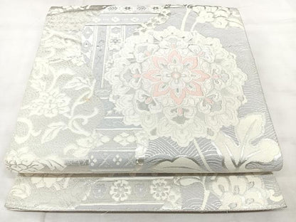 平和屋着物◎西陣　六通柄袋帯　正倉院花文　銀糸　正絹　逸品　BAAY5181qw