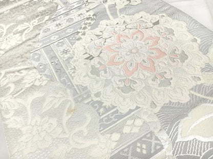 平和屋着物◎西陣　六通柄袋帯　正倉院花文　銀糸　正絹　逸品　BAAY5181qw