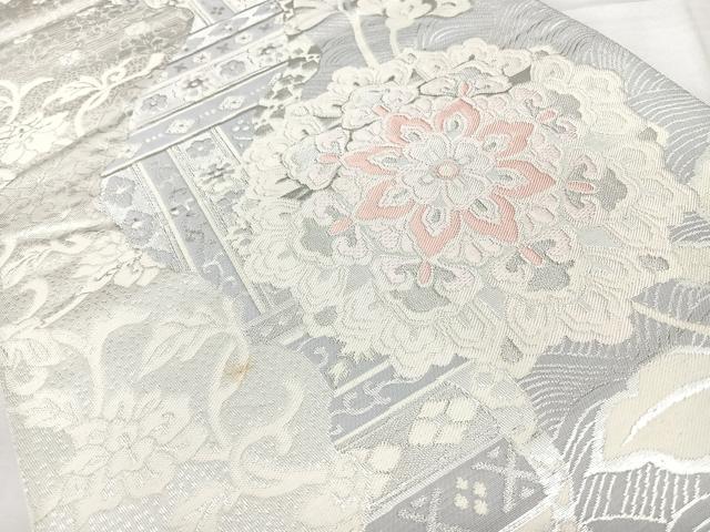 平和屋着物◎西陣　六通柄袋帯　正倉院花文　銀糸　正絹　逸品　BAAY5181qw