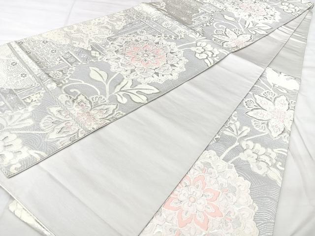 平和屋着物◎西陣　六通柄袋帯　正倉院花文　銀糸　正絹　逸品　BAAY5181qw