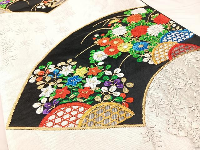 平和屋着物◎六通柄袋帯　唐織　銀つづれ　地紙花文　黒地　金銀糸　正絹　逸品　BAAY5182qw