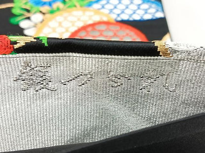 平和屋着物◎六通柄袋帯　唐織　銀つづれ　地紙花文　黒地　金銀糸　正絹　逸品　BAAY5182qw
