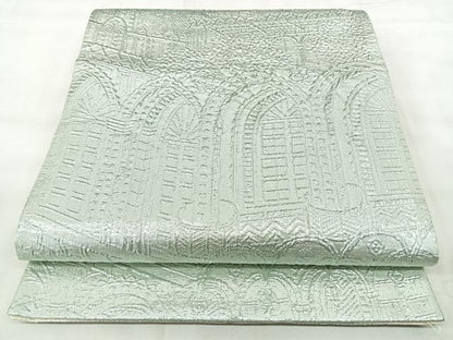 平和屋着物◎全通柄袋帯　風景文　銀糸　正絹　逸品　BAAY5183qw