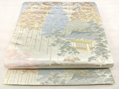 平和屋着物◎六通柄袋帯　樹林風景文　金銀糸　正絹　逸品　BAAY5186qw