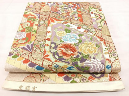 平和屋着物◎六通柄袋帯　唐織　東照宮　金糸　正絹　逸品　BAAY5187qw