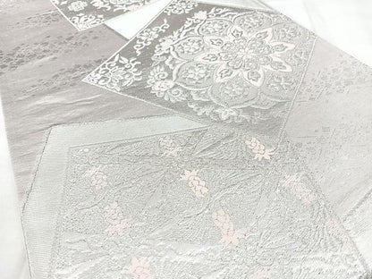 平和屋着物◎六通柄袋帯　色紙花文　銀糸　正絹　逸品　BAAY5188qw