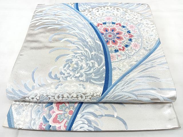 平和屋着物◎六通柄袋帯　唐織　正倉院花文　乱菊　銀糸　正絹　逸品　BAAY5189qw