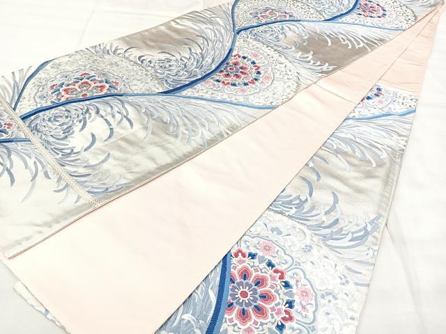 平和屋着物◎六通柄袋帯　唐織　正倉院花文　乱菊　銀糸　正絹　逸品　BAAY5189qw