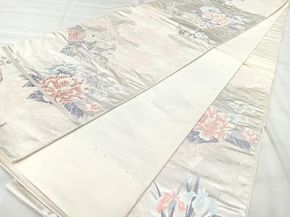 平和屋着物◎六通柄袋帯　唐織　花園錦　地紙花文　銀糸　正絹　逸品　BAAY5190qw