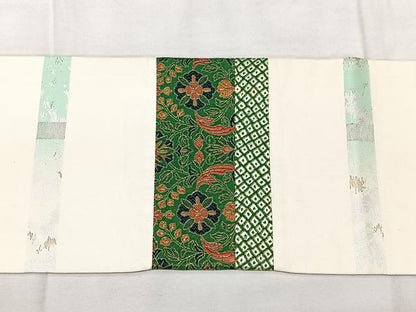 平和屋着物◎九寸名古屋帯　切嵌　更紗花文　金銀糸　引箔　正絹　逸品　BAAY5194qw