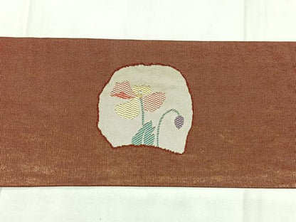 平和屋着物◎九寸名古屋帯　草花文　引箔　正絹　逸品　BAAY5195qw