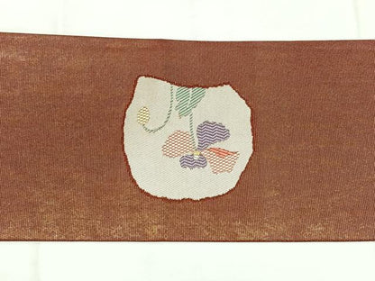 平和屋着物◎九寸名古屋帯　草花文　引箔　正絹　逸品　BAAY5195qw