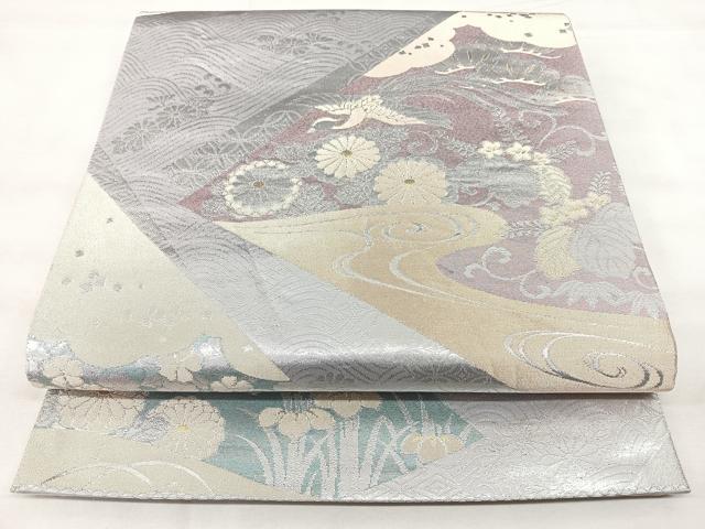 平和屋着物◎両面　六通柄袋帯　流水花鳥文　金銀糸　正絹　逸品　BAAY5201qw