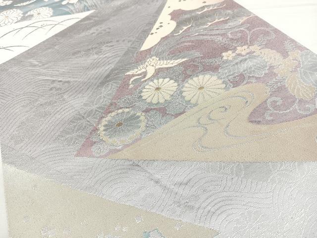 平和屋着物◎両面　六通柄袋帯　流水花鳥文　金銀糸　正絹　逸品　BAAY5201qw