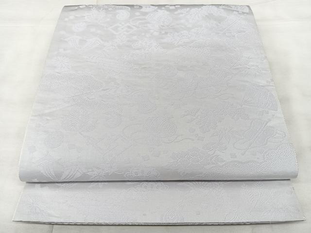 平和屋着物◎両面　六通柄袋帯　流水花鳥文　金銀糸　正絹　逸品　BAAY5201qw