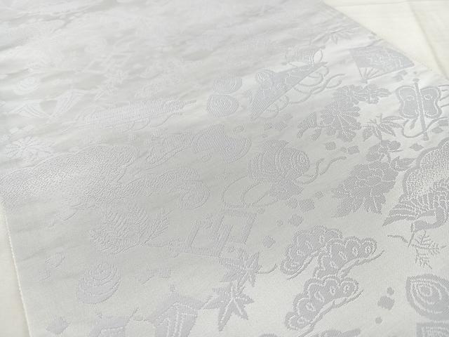 平和屋着物◎両面　六通柄袋帯　流水花鳥文　金銀糸　正絹　逸品　BAAY5201qw