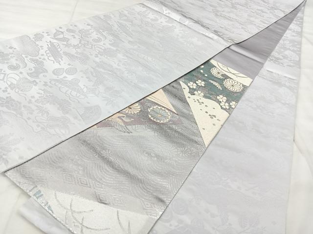 平和屋着物◎両面　六通柄袋帯　流水花鳥文　金銀糸　正絹　逸品　BAAY5201qw