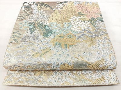 平和屋着物◎六通柄袋帯　京山水文　プラチナ二重箔　正絹　逸品　BAAY5202qw