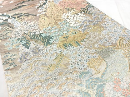 平和屋着物◎六通柄袋帯　京山水文　プラチナ二重箔　正絹　逸品　BAAY5202qw