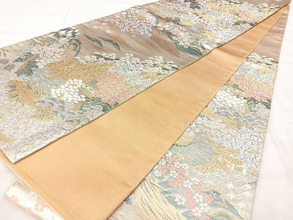 平和屋着物◎六通柄袋帯　京山水文　プラチナ二重箔　正絹　逸品　BAAY5202qw