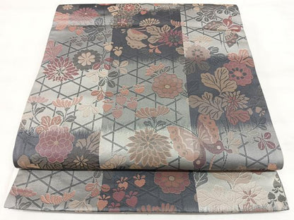 平和屋着物◎六通柄袋帯　花蝶文　正絹　逸品　BAAY5203qw