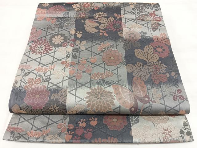 平和屋着物◎六通柄袋帯　花蝶文　正絹　逸品　BAAY5203qw