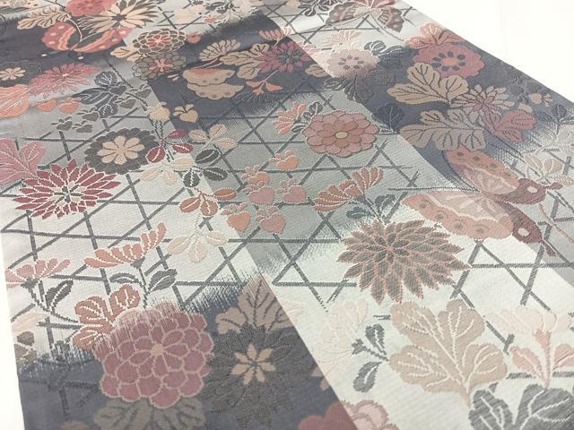 平和屋着物◎六通柄袋帯　花蝶文　正絹　逸品　BAAY5203qw