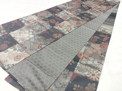 平和屋着物◎六通柄袋帯　花蝶文　正絹　逸品　BAAY5203qw