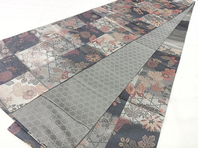 平和屋着物◎六通柄袋帯　花蝶文　正絹　逸品　BAAY5203qw