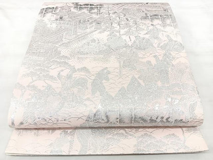 平和屋着物◎六通柄袋帯　九百紋織錦　人物風景文　銀糸　正絹　逸品　BAAY5206qw