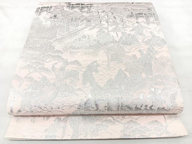 平和屋着物◎六通柄袋帯　九百紋織錦　人物風景文　銀糸　正絹　逸品　BAAY5206qw