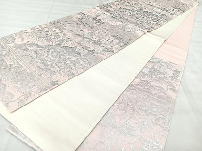 平和屋着物◎六通柄袋帯　九百紋織錦　人物風景文　銀糸　正絹　逸品　BAAY5206qw