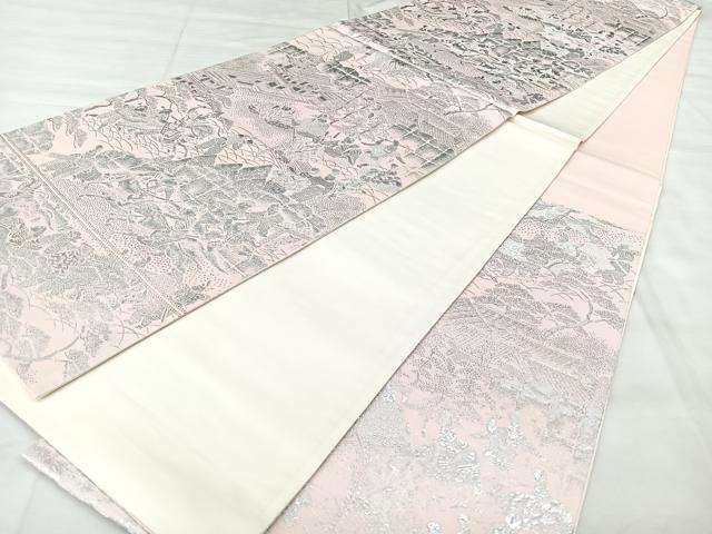 平和屋着物◎六通柄袋帯　九百紋織錦　人物風景文　銀糸　正絹　逸品　BAAY5206qw