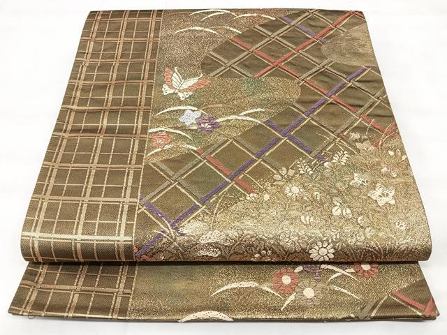 平和屋着物◎六通柄袋帯　花蝶文　金糸　引箔　正絹　逸品　BAAY5211qw