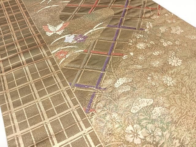 平和屋着物◎六通柄袋帯　花蝶文　金糸　引箔　正絹　逸品　BAAY5211qw