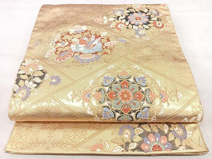 平和屋着物◎六通柄袋帯　正倉院菱華紋　全通箔　金糸　正絹　逸品　BAAY5218qw