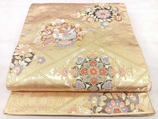 平和屋着物◎六通柄袋帯　正倉院菱華紋　全通箔　金糸　正絹　逸品　BAAY5218qw