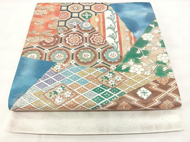 平和屋着物◎太鼓柄袋帯　切嵌吉祥花文　引箔　正絹　逸品　BAAY5228qw