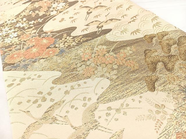 平和屋着物◎六通柄袋帯　飛鶴花文　金糸　三越扱い　正絹　逸品　BAAY5232qw