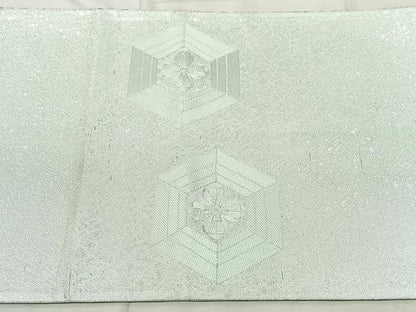 平和屋着物◎太鼓柄袋帯　総刺繍　亀甲花文　銀糸　正絹　逸品　BAAY5235qw
