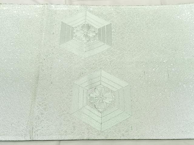 平和屋着物◎太鼓柄袋帯　総刺繍　亀甲花文　銀糸　正絹　逸品　BAAY5235qw