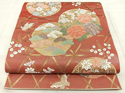 平和屋着物◎六通柄袋帯　唐織　草花丸文　金銀糸　正絹　逸品　BAAY5238qw