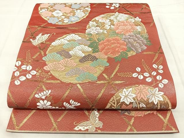 平和屋着物◎六通柄袋帯　唐織　草花丸文　金銀糸　正絹　逸品　BAAY5238qw