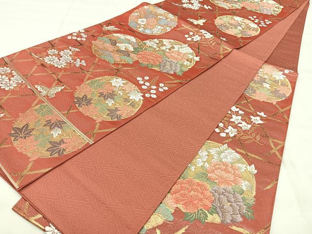 平和屋着物◎六通柄袋帯　唐織　草花丸文　金銀糸　正絹　逸品　BAAY5238qw