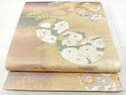 平和屋着物◎六通柄袋帯　彩美二重箔　草花丸文　金糸　正絹　逸品　BAAY5239qw