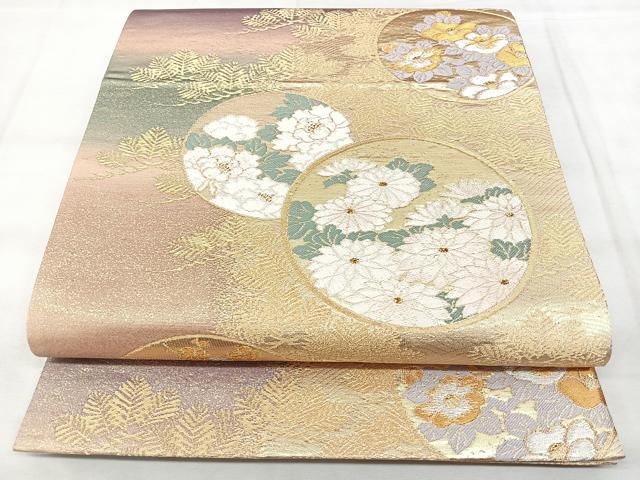平和屋着物◎六通柄袋帯　彩美二重箔　草花丸文　金糸　正絹　逸品　BAAY5239qw